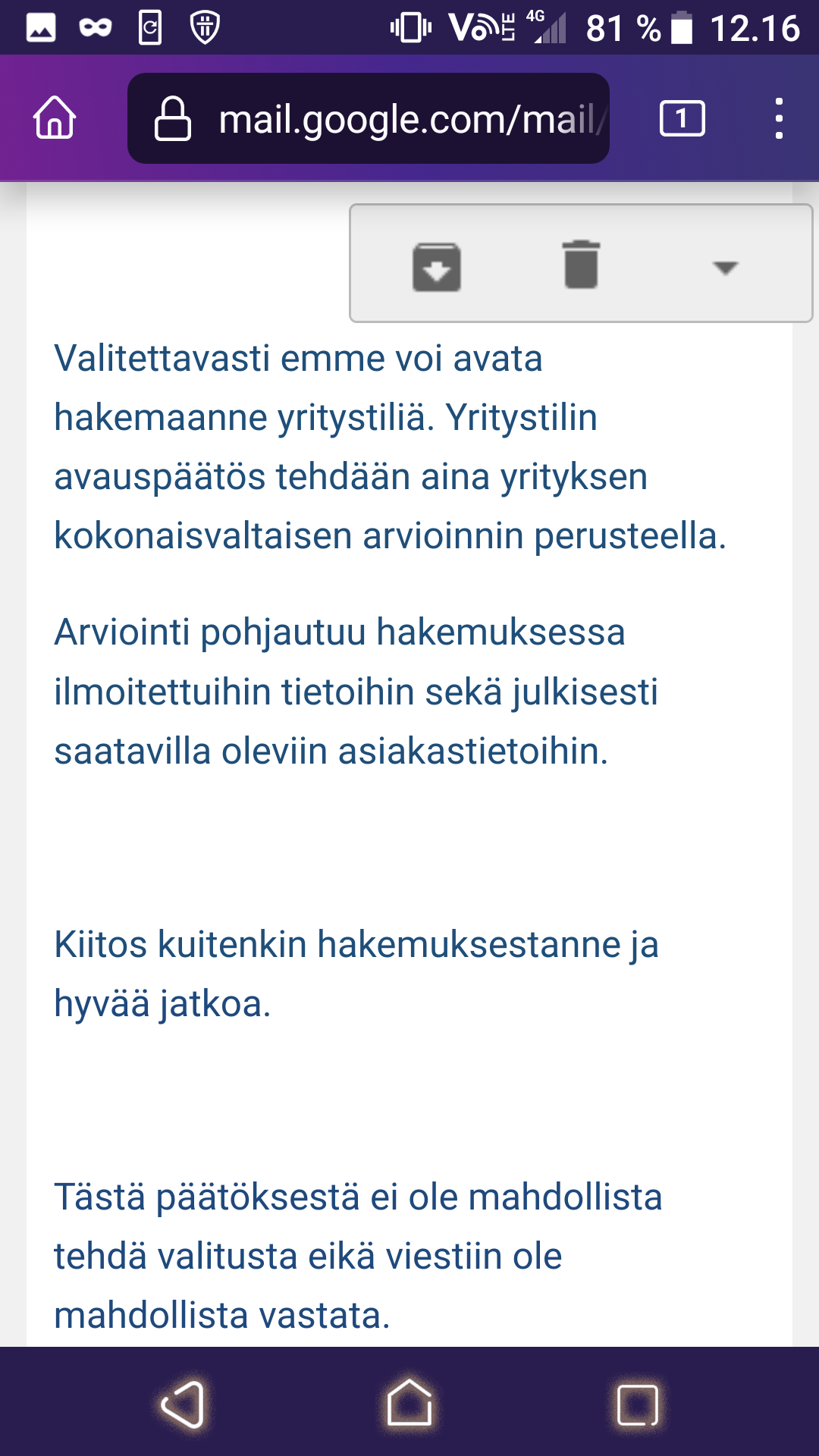 Danske Bank, yritysasiakkuuden avaamisen estäminen, screenshot 2/4