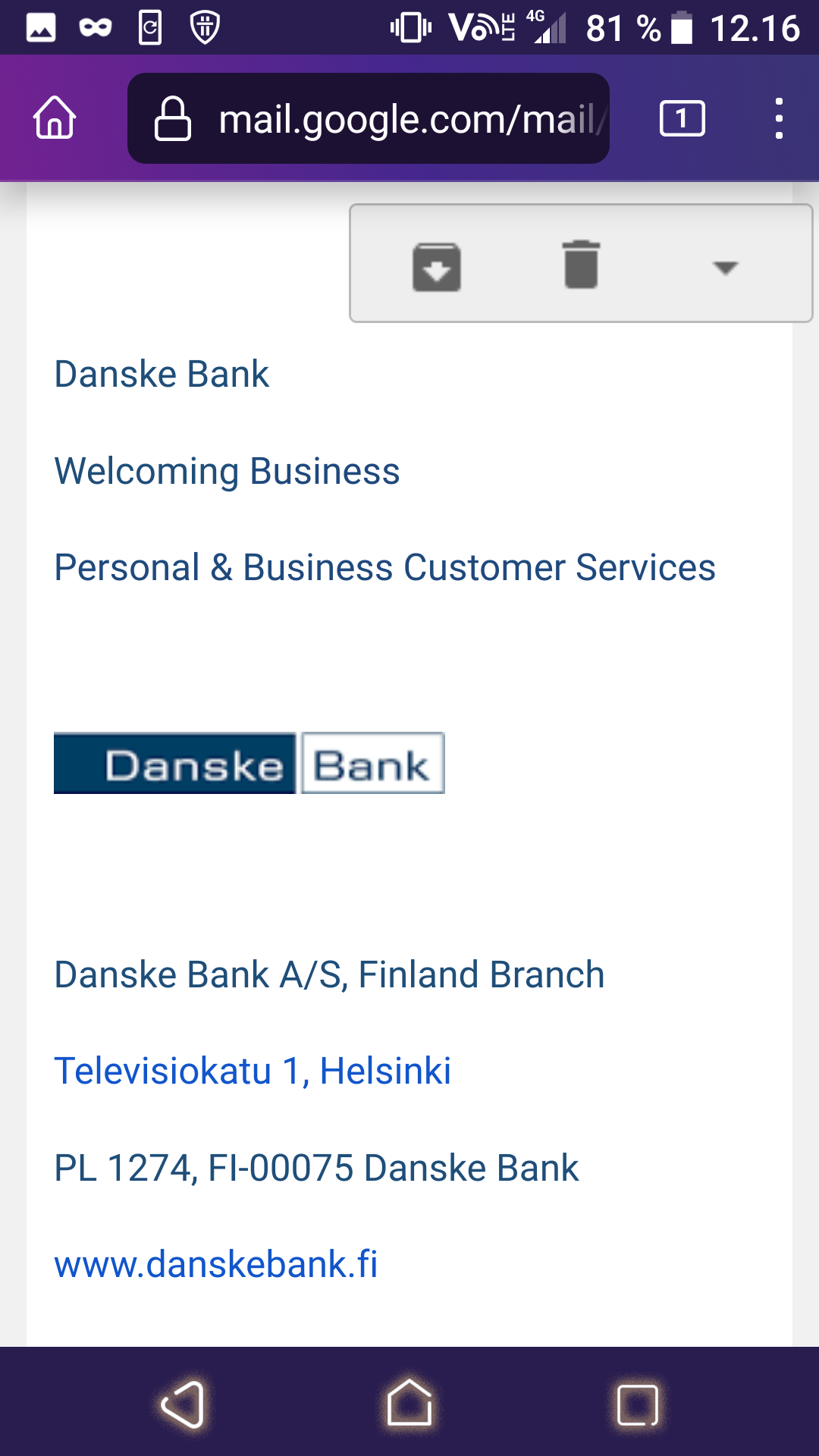 Danske Bank, yritysasiakkuuden avaamisen estäminen, screenshot 4/4