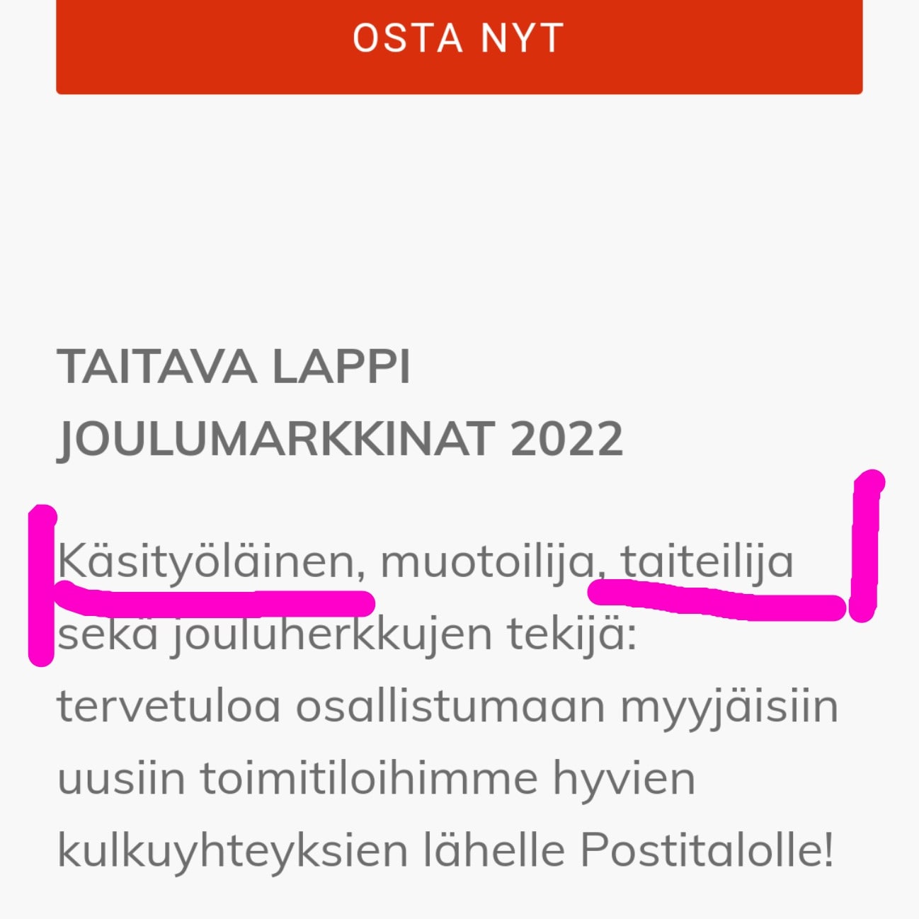 Taito Lappi ry:n joulumyyjäisten osallistumiskriteerit - KAIKILLE