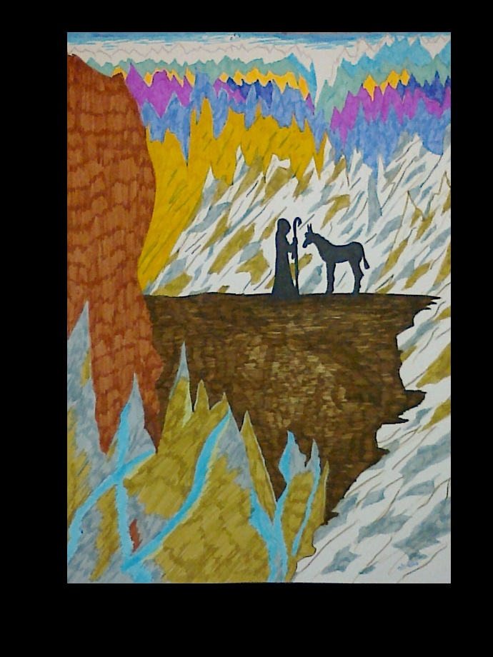 Piirros "Aasi ja paimen" / Drawing "Donkey and shepherd". 2010. © Jäämyrsky